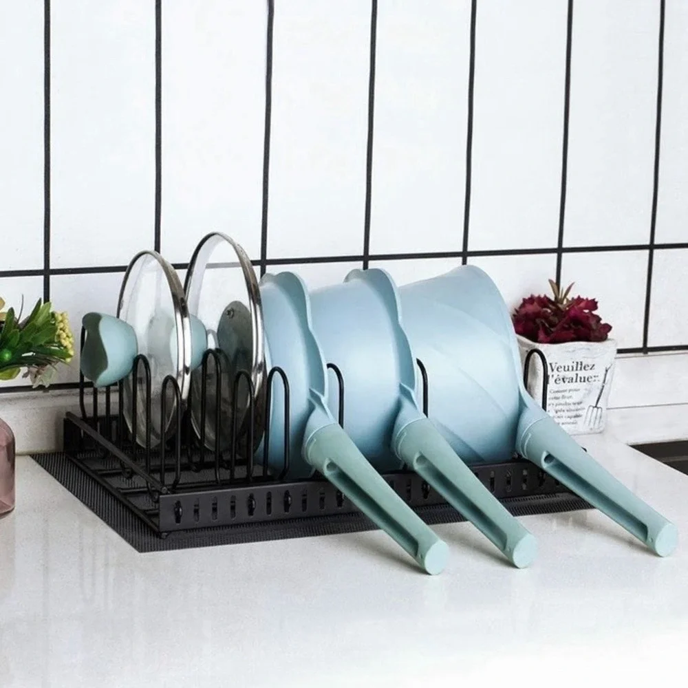 Stainless Steel Black Pot Lid Organizer Rack, 6 Slot Wave Divider 15.7x10.2